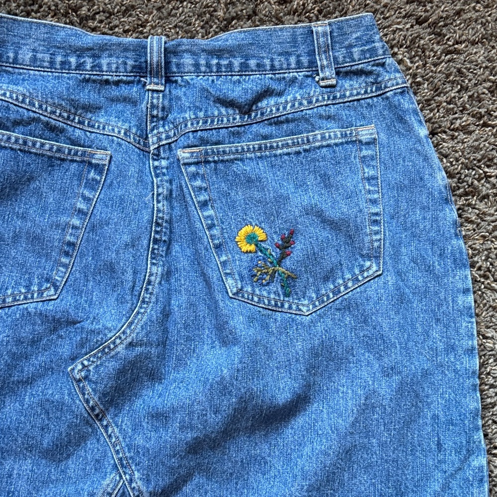 Embroidered Blue Denim A-Line Skirt - Picture 4 of 4